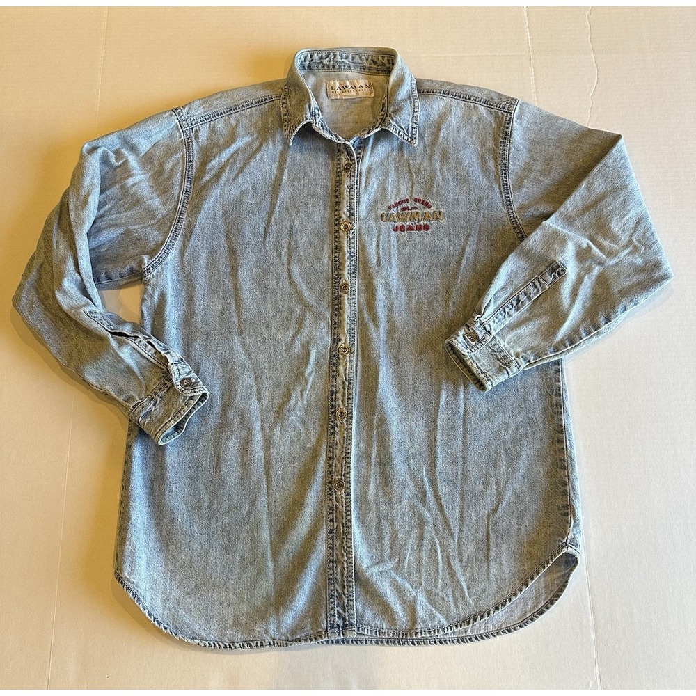 Vintage Lawman Jeans Denim Western Shirt  Women's Long Sleeve Embroidered XL